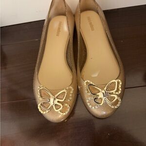 Melissa Glittery Gold Flats with Butterfly Detail